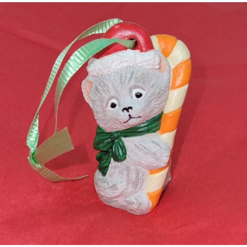 Kitschy Christmas Cat Candy Can Gray Orange White 2.75" Hanging Ornament